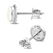 Mother of Pearl Round Stud Silver Earrings - e369